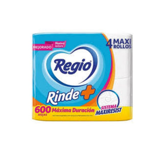 Papel Higienico Regio Rinde Max con 4 Rollos de 600 Hojas Dobles