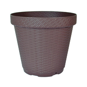 Foto de maceta rattan redonda d34.5 chocolate incluye plato base mrrd3406 — Alco Distribuidora Torreón mayoreo