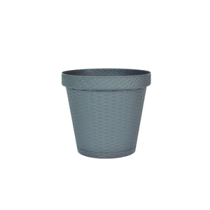 Foto de maceta rattan redonda d20 gris oxford incluye plato base mrrd2046 — Alco Distribuidora Torreón mayoreo